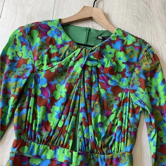 Zara Multicolor Floral Long Sleeve mini body-con Dress XS - Picture 4 of 11